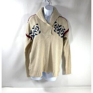 Chaps Womens Knit Sweater Beige Shawl Collar Nordic Cabincore Lodge Size Large L